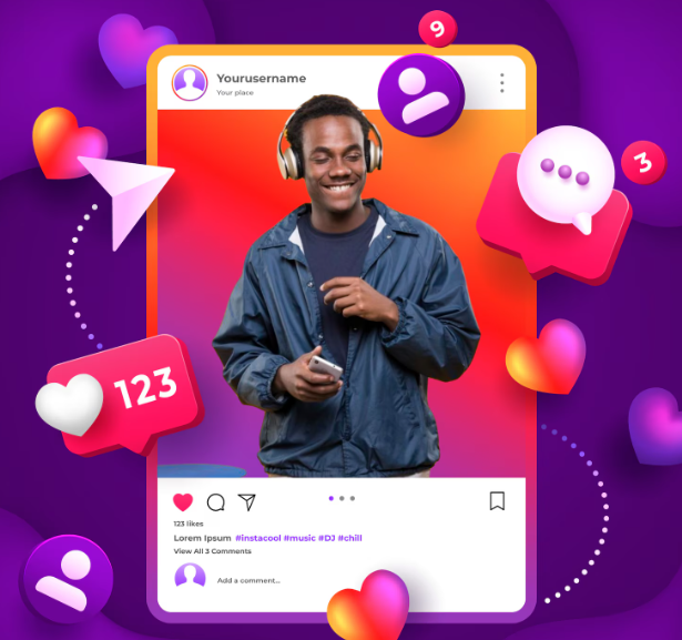 Interface simulada do Instagram com curtidas e comentários, ilustrando recursos e mudanças trazidos pela atualização do Instagram em 2025.