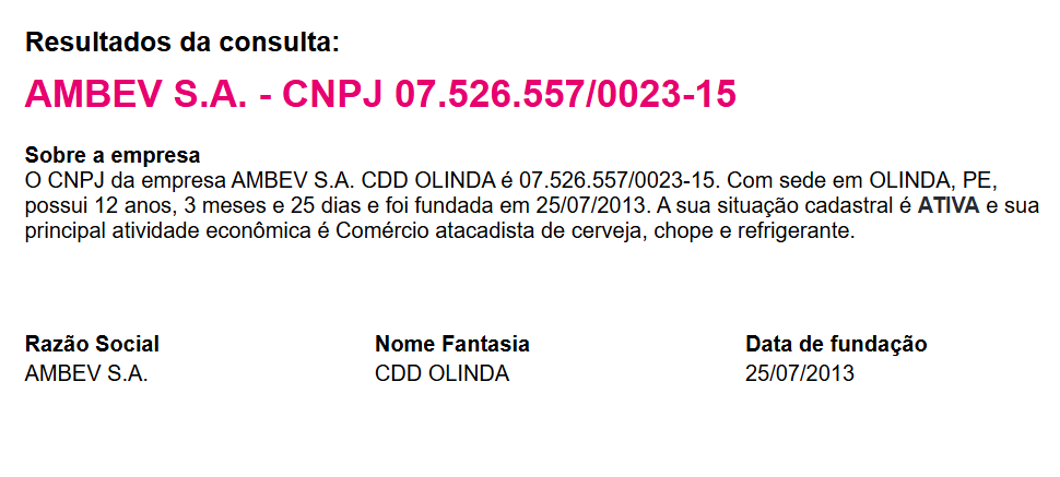 Ambev - Razão social: Ambev S.A