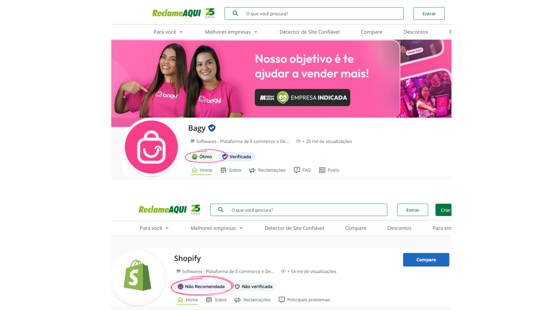 reputação bagy vs shopify
