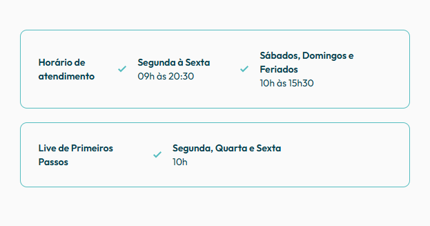 Horários de atendimento do suporte Bagy