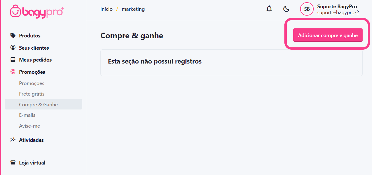 Selecione a opção Adicionar Compre e Ganhe