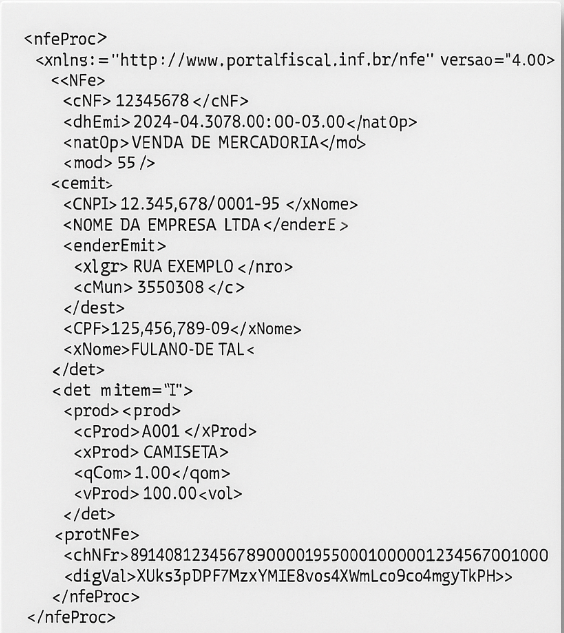 Exemplo de XML da nota fiscal