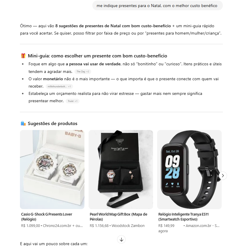 chatgpt shopping indicações de natal