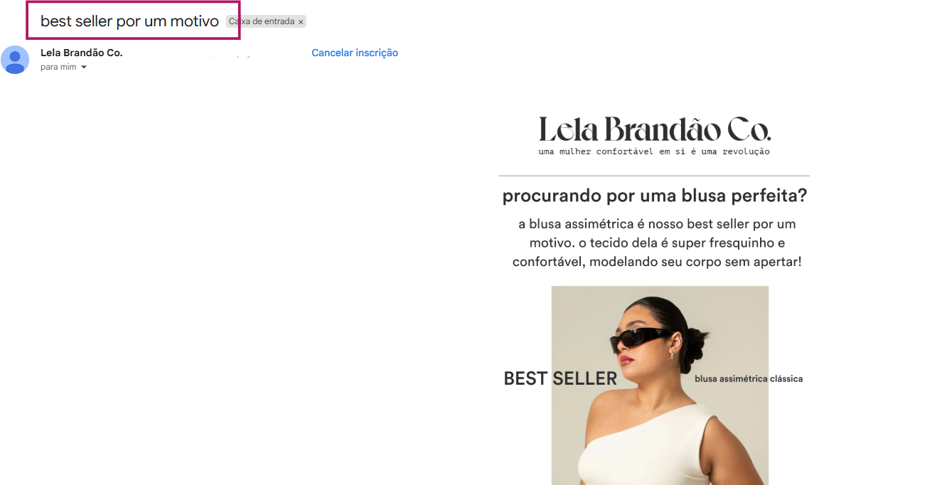 Exemplo de e-mail que passa autoridade - Loja Lela Brandão Co