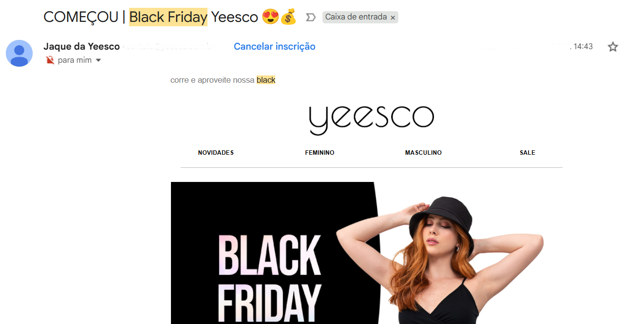 Exemplo de e-mail para lançamento da oferta de Black Friday