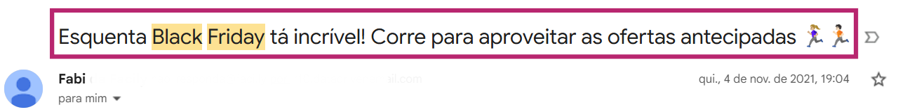 Exemplo de assunto de e-mail para antecipação de Black Friday