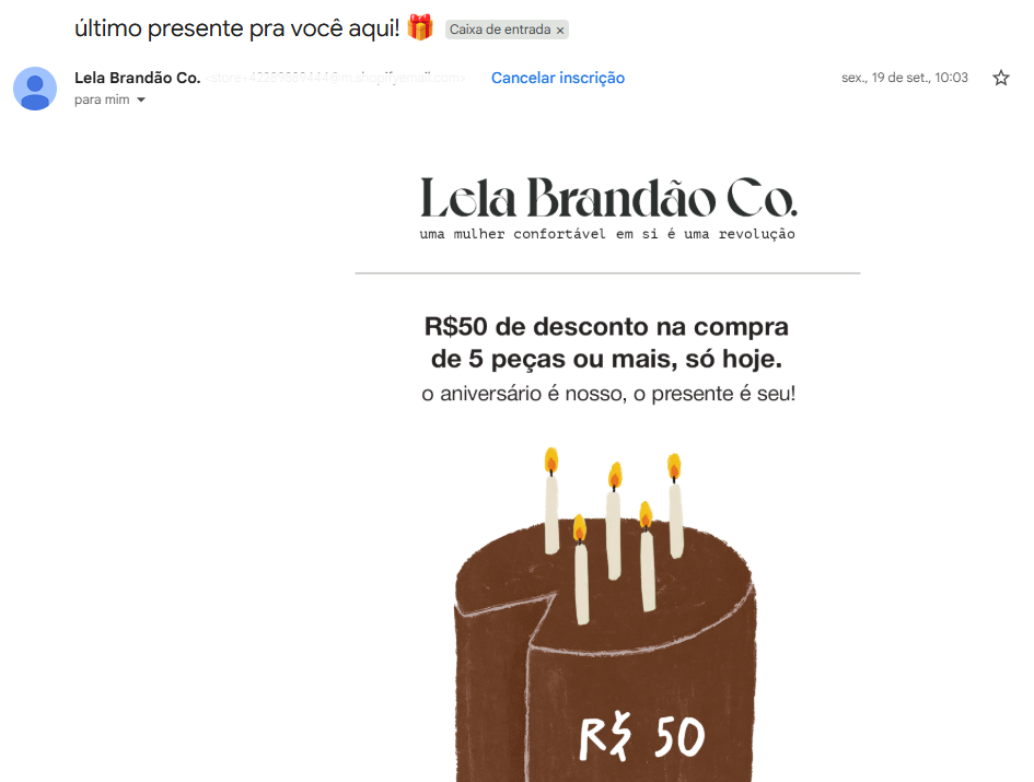 Exemplo de e-mail que cria urgência e exclusividade