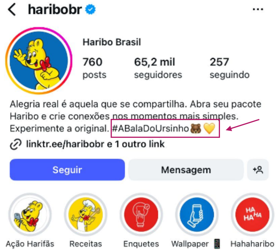 Exemplo de uso estratégico de emojis que comunicam a essência da marca.