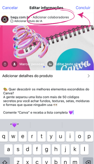 Marcar o perfil colaborador na postagem