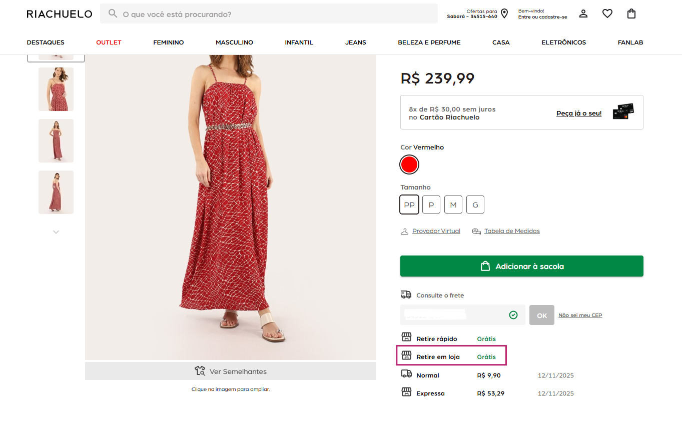 Exemplo de retire na loja - Riachuelo