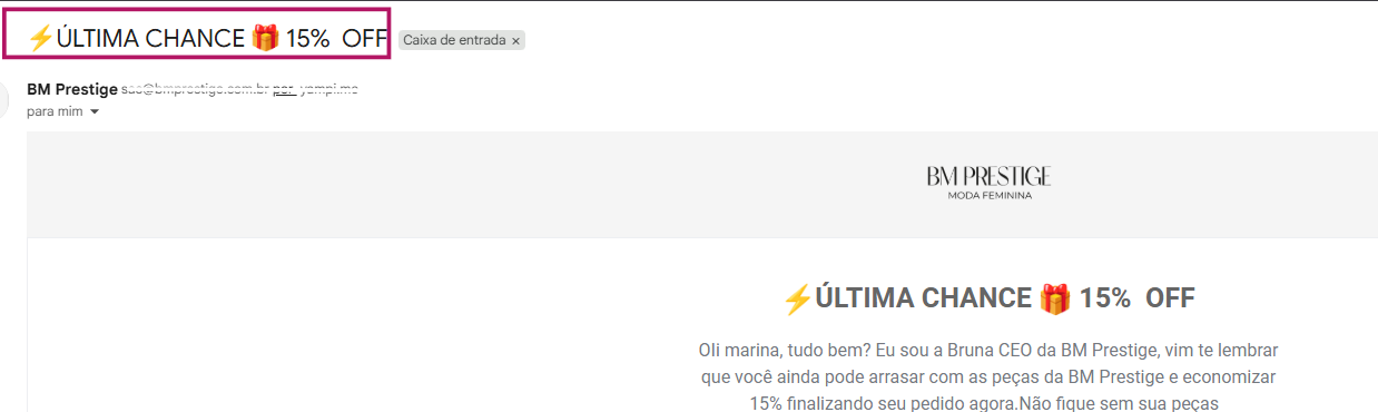 Exemplo de e-mail que gera urgência