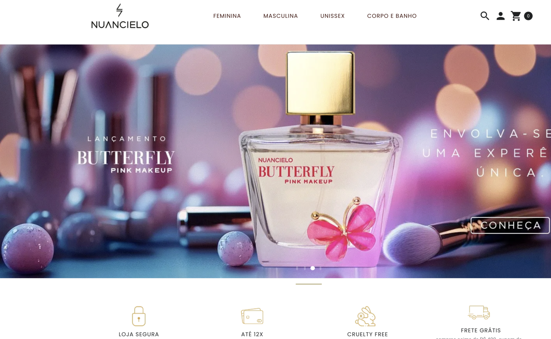 Exemplo de loja de perfumes que usa a Bagy como plataforma de e-commerce - Conheça: Nuancielo