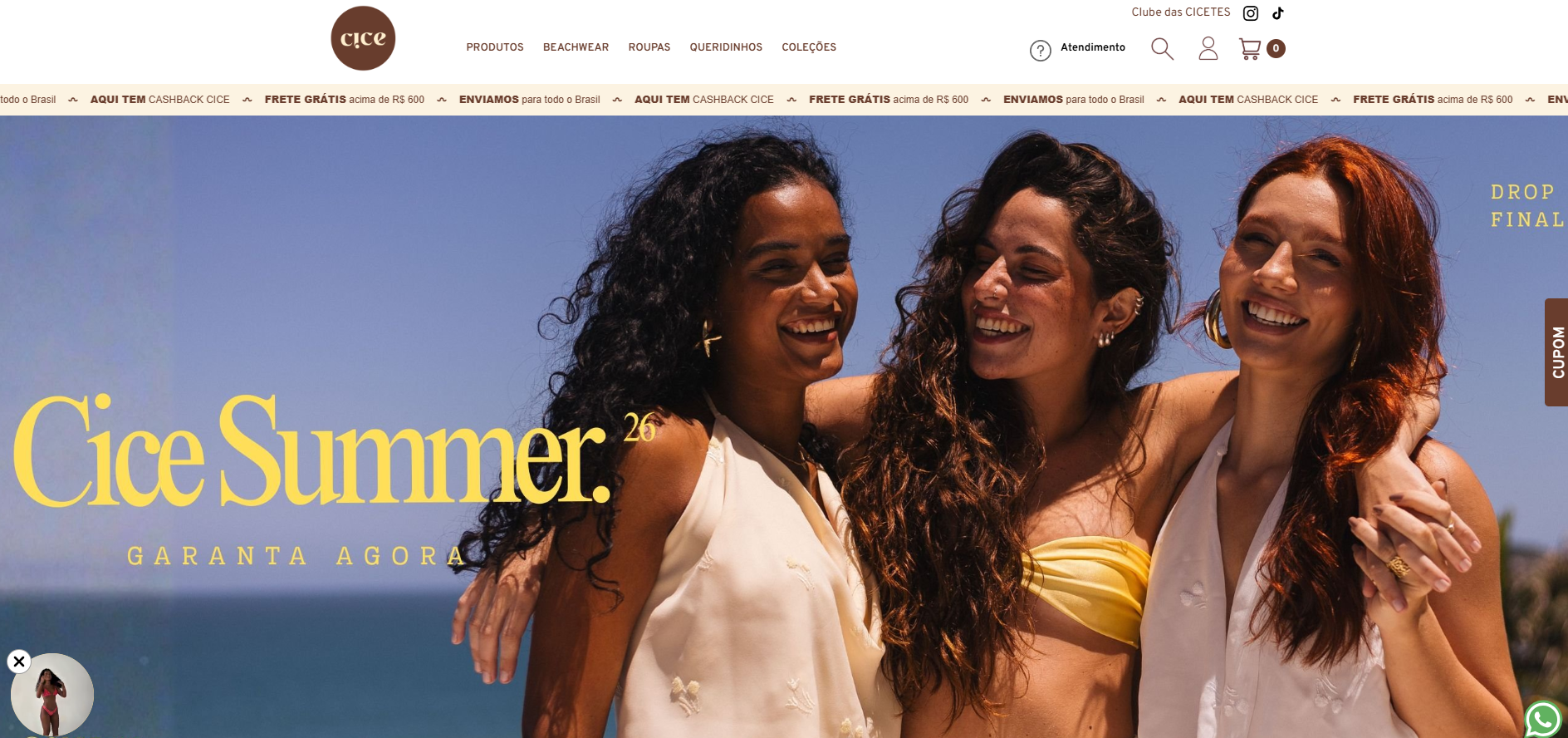 Exemplo da Loja  Cice Beachwear que utiliza a Bagy como plataforma de e-commerce