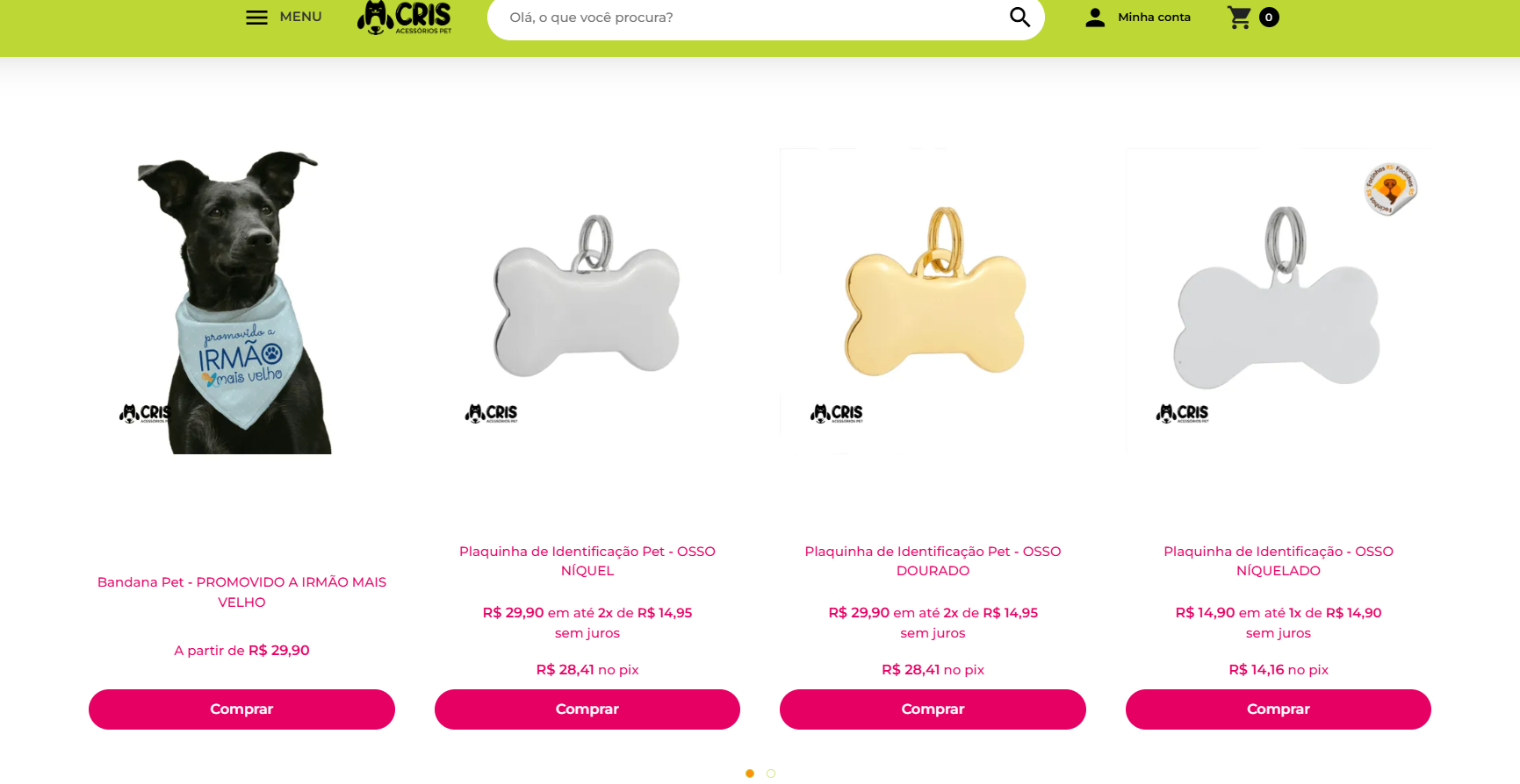 Exemplo de loja virtual para pets - Cris acessórios pet 